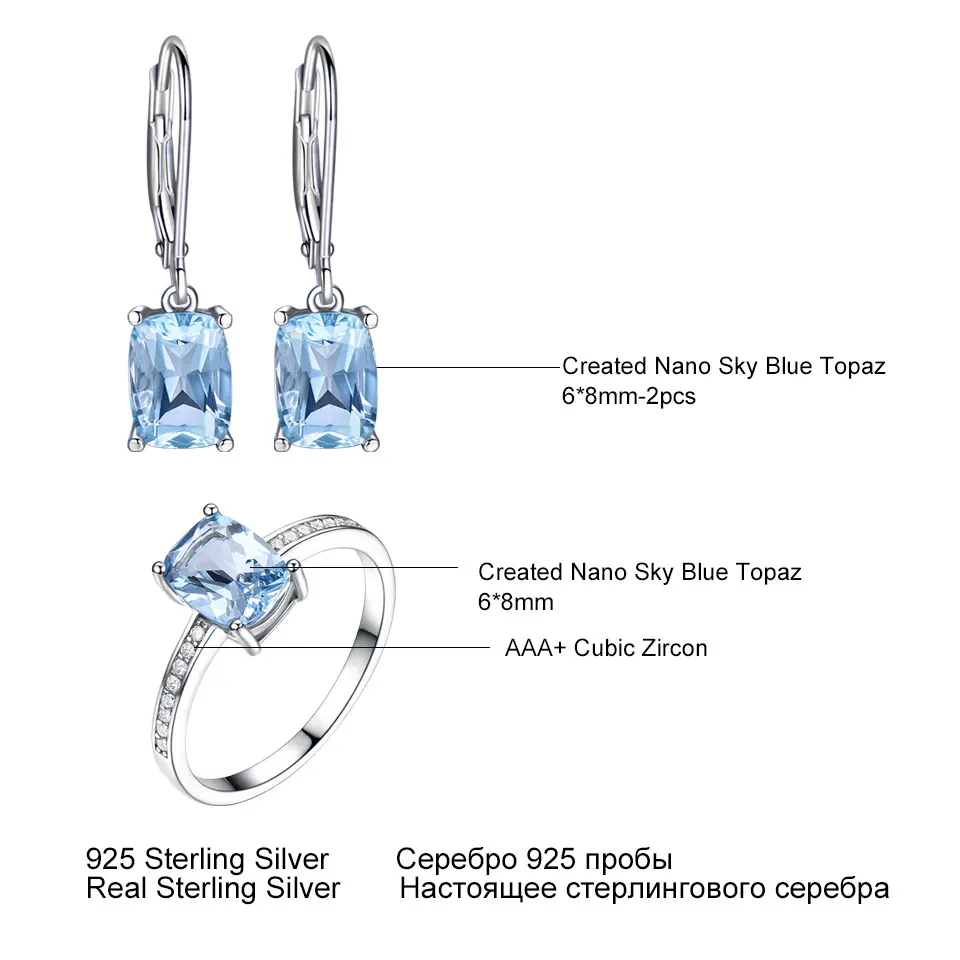 UMCHO, настоящее 925 пробы, серебряные ювелирные изделия, создан Небесно голубой топаз, кольца, серьги, элегантные свадебные подарки для женщин, ювелирные наборы