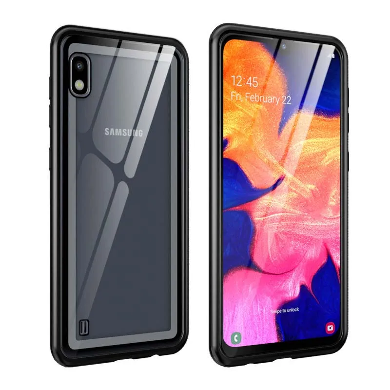 

Luxury Aluminum Metal Armor Cover Case Slim Frame Shell Bumper Back Clear Glass Cover Coque For Samsung Galaxy A10 Phone KS0185