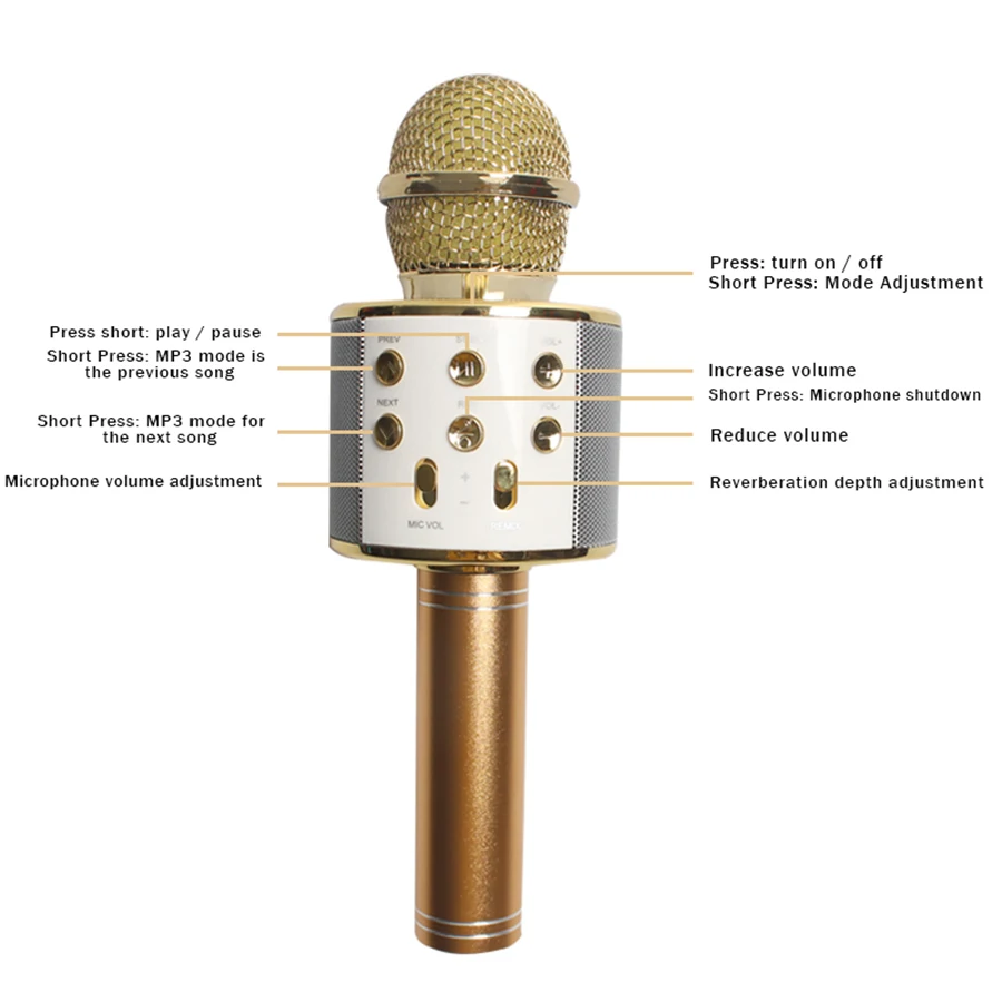 Microphone portable karaoké WS-858 Bluetooth sans fil
