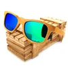 Óculos de sol de madeira bambu e lentes polarizadas espelhadas quadro redondo vintage 2021 com caixa de madeira