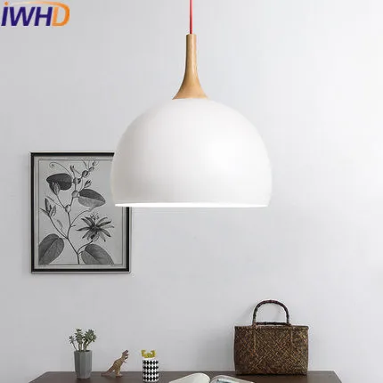 Iwhd hierro lampara madera luz pendiente moderna fixures hogar Iluminación LED lámpara colgante dormitorio cocina Sala madera iluminacion