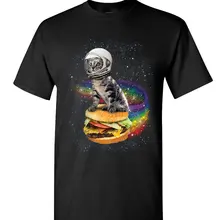 Кошка Летающий Радуга футболка с гамбургерами забавные астронавт котенок пространство для мужчин s футболка Мультфильм Унисекс Новая мода
