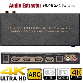 

UHD 4K HDMI Audio Extractor Converter HDR HDMI 2.0 Optical ARC EDID R/L SPDIF Coaxial AC3 DTS LPCM2.0+IR Remote for DVD HDTV PC