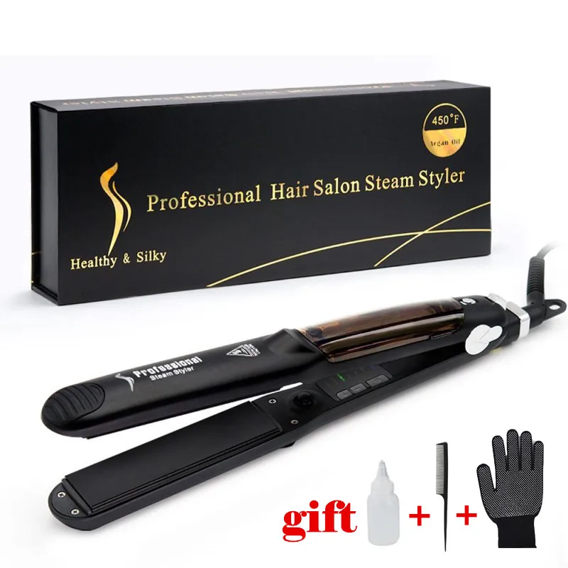 Professional Argan Oil Steam Hair Straightener Flat Iron Injection