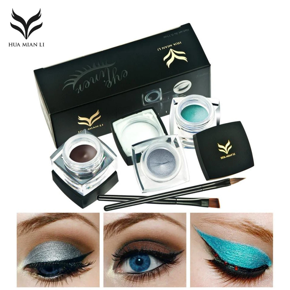 

3PCS/lot Huamianli Mini Rainbow Cloud Eyeliner Gel Cream With Brush Makeup Cosmetic Black Life Waterproof Free Shipping