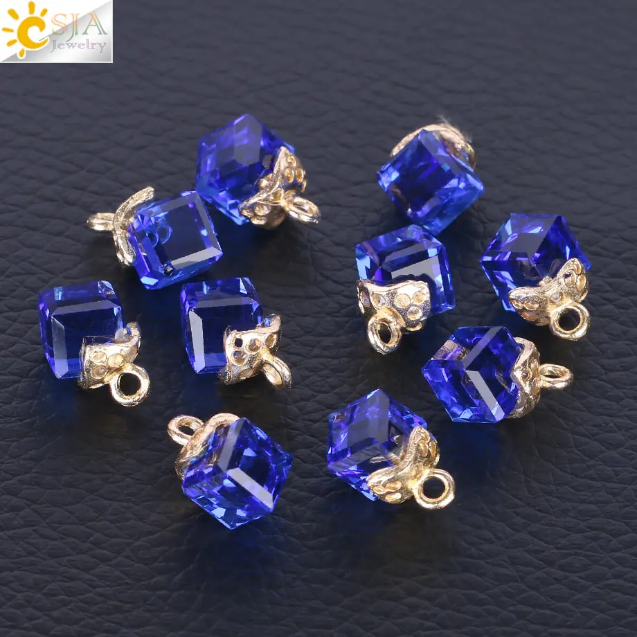 CSJA кубические стеклянные бусины для рукоделия, квадратная форма, 2 мм, бусины с австрийскими кристаллами, бисероплетение, сделай сам, 10 шт., F367 - Цвет: Gem Blue