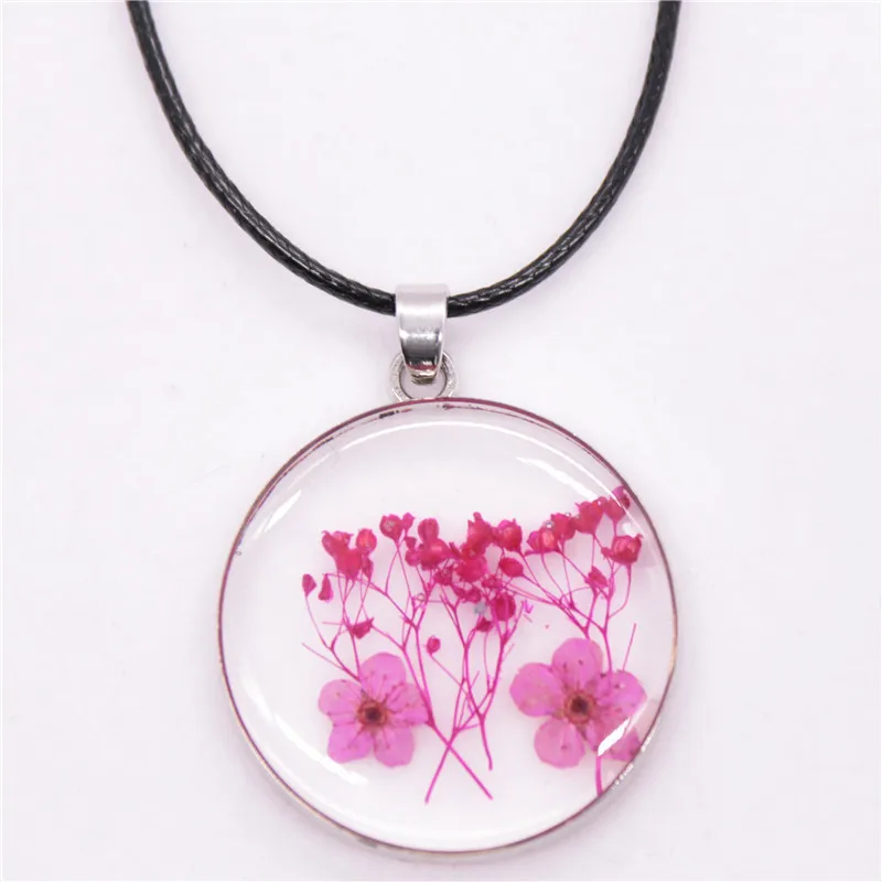 Dried violet flower resin transparent pendant necklace for woman and girl
