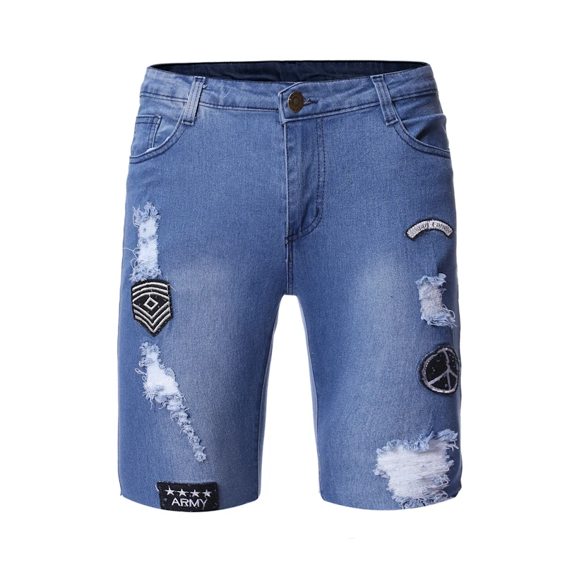 

Denim shorts new 2019 summer men's casual cotton denim shorts large size S-XXXL men's fashion OEM hole five points denim shorts