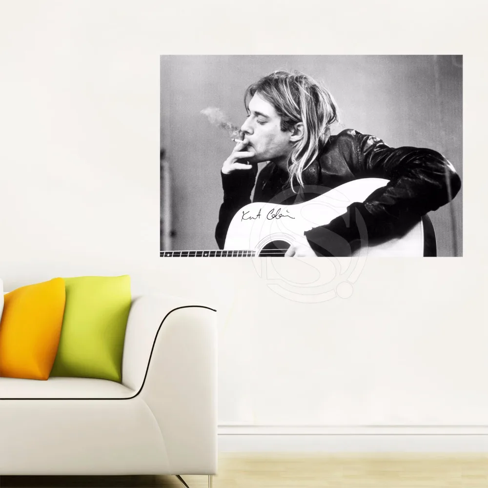 

Free Shipping Custom GB Eye kurt Cobain Smoking Canvas Painting cloth print DIY Fabric Poster Wall Silk Poster F620W#-33