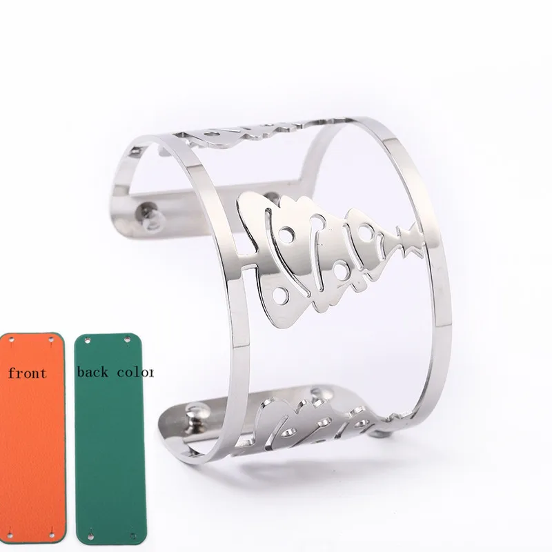 with green orange PU Рождественская елка Argent манжеты браслеты для женщин Bijoux нержавеющая сталь браслеты мужские Femmes Реверсивные кожаные браслеты - Окраска металла: with green orange PU