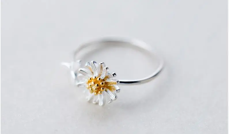 DreamySky корейское Настоящее 925 пробы Серебряное кольцо в виде цветка маргаритки для женщин регулируемое обручальное кольцо модное ювелирное изделие