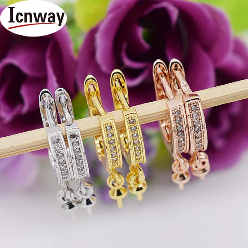 

wholesale 2pcs Rhinestone inlay gold&silver Plated earring finding 1*1cm For DIY bracelet necklace Free shipping icnway