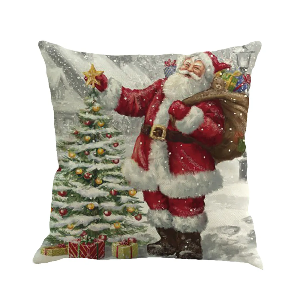 

1pcs 45 * 45Cm Happy New Year Decorations for Home Cartoon Christmas Elk Linen Decorative Pillows Cover navidad Natal wholesaler