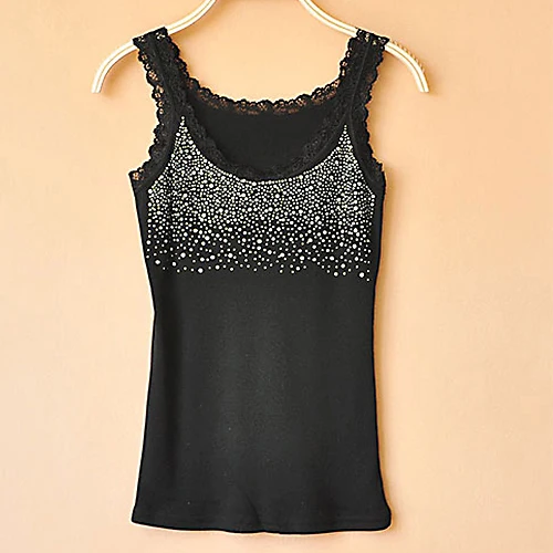 

2017 Top Quality Women's Sexy Lace Stunning Based Sleeveless Rhinestone Vest Tank Top Tee T-Shirt Retail/Wholesale 5AU9 7EAY