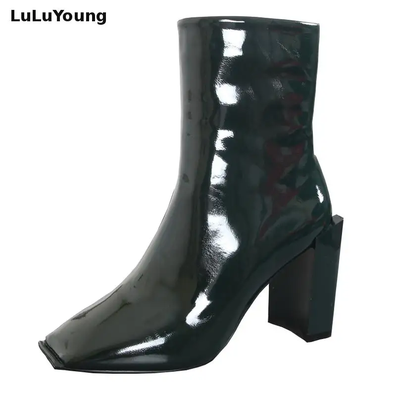 

Women High Heel Mid-calf Zipper Basic Square Toe Block Heel Spring/autumn Boots Basic Dress Booties