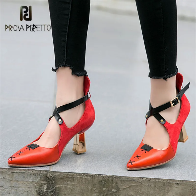 Prova Perfetto Sexy Cross Strap Women Pumps Pointed Toe 8CM Chunky High Heels Wedding Dress Shoes Woman Stiletto Zapatos Mujer цена Prova Perfetto Sexy Cross Strap Women Pumps Pointed Toe 8CM Chunky High Heels Wedding Dress Shoes Woman Stiletto Zapatos Mujer цены онлайн