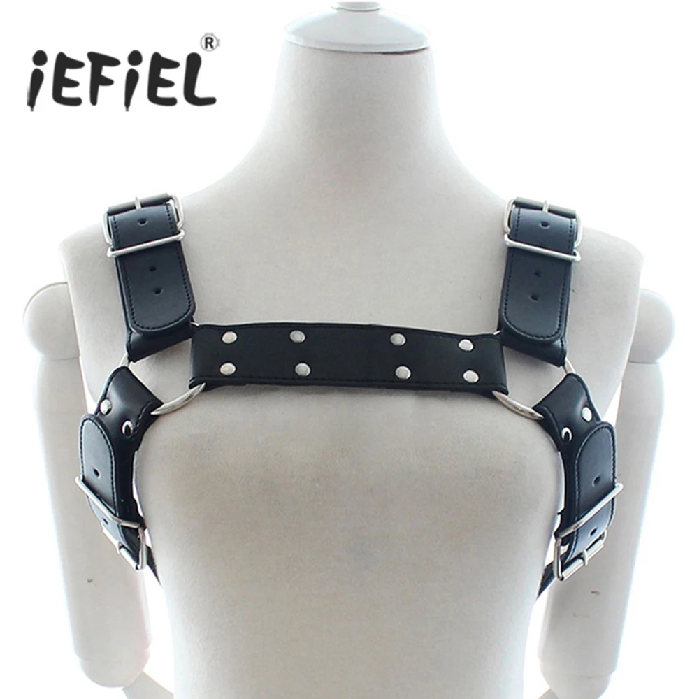 iEFiEL Mens Adult PU Leather Adjustable Body Chest Half Harness Belts