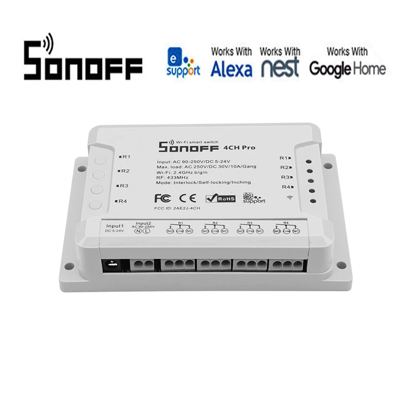 

Sonoff PRO R2 433MHZ Wireless Smart Switch 4 Channel WIFI Control smart Home kit for Alexa compatible/Google home automation