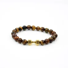 Faitheasy украшения Природный Тигровый глаз бусины Металлические гантели сотня взять руку цепь человек эластичный браслет