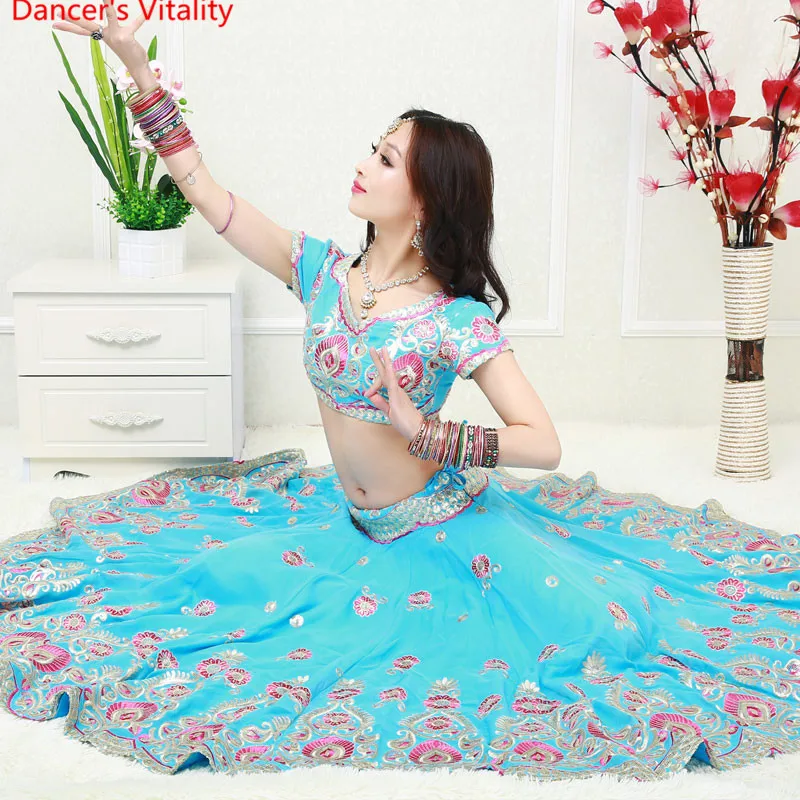 Индийский танец танец Одежда производительность Сари вуаль халат платье Топ брюки юбка костюм одежда одежда одежда для девочек