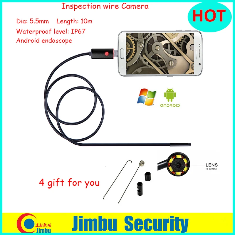 

camera wire 5.5mm Lens 10M USB Cable Waterproof 6 LED Android Endoscope 1/9" CMOS Mini USB Endoscope Inspection Camera