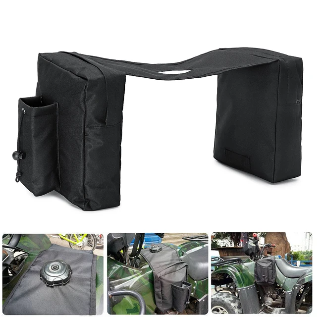ATV Snowmobile Accessory Gas Tank SaddleBag Saddle Bags w/ Water Bottle Motorcycle Saddle Bags Black Oxford Cloth Waterproof