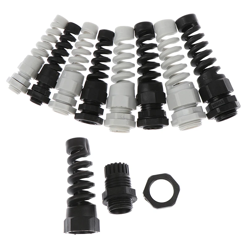 

5pcs IP67 Waterproof M12/M16/M18/M20 Cable Gland Connector Plastic Flex Spiral Strain Relief Protector For 3-12mm Wire Thread
