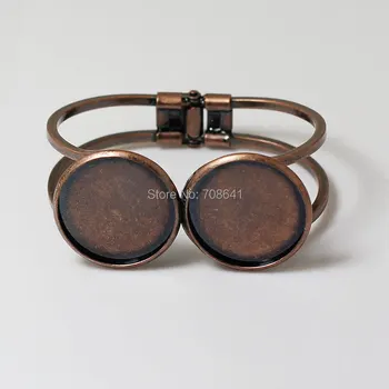 

Blank Bangle Bases w/ Double Round Bezel Cabochon cuff Bracelet Bangle Settings DIY Findings Antique Copper tone Plated Brass