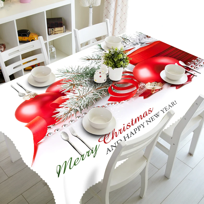 

3d Tablecloth Christmas Present Tree Washable Dustproof Thicken Cotton Cloth Rectangular and Round Table Cloth covers