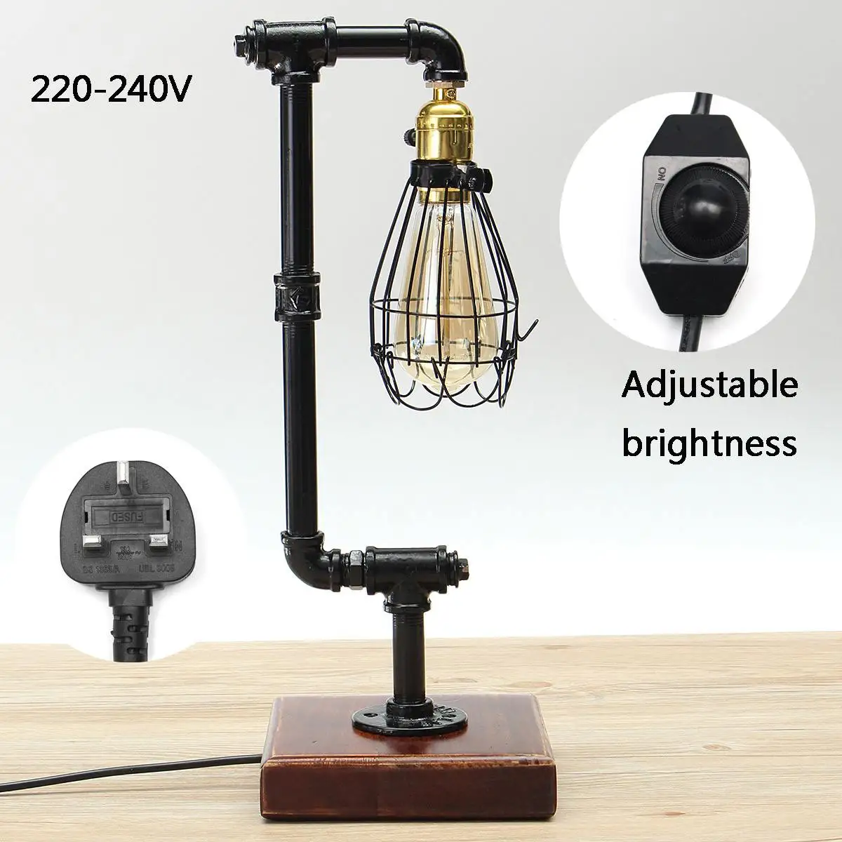 

40W AC220-240V Adjustable Retro Vintage Industrial Style Iron Pipe Edison Bulb Wood Desk Light Table Light For Home Decor