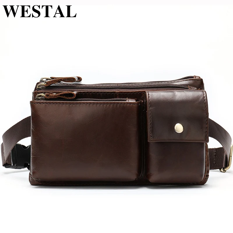 WESTAL الرجال الخصر أكياس حزام جلد طبيعي حقيبة الرجال السفر حزمة مراوح الذكور حقيبة بحزام الخصر حزمة المال الحقيبة صغيرة الورك أكياس 879