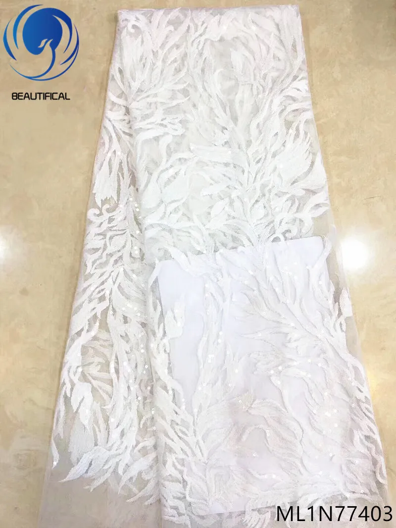 

Beautifical french net tulle lace fabrics with sequins 2019 high quality shiny net laces fabrics for women 5yards/lot ML1N774