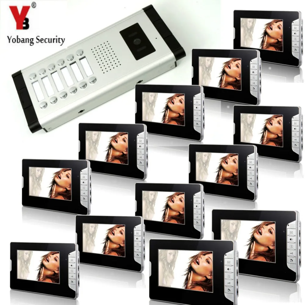 

Yobang Security Video Intercom Doorbell Door Phone System 7'Inch Monitor Visual Intercom Doorbell System For 12 Unit Apartment
