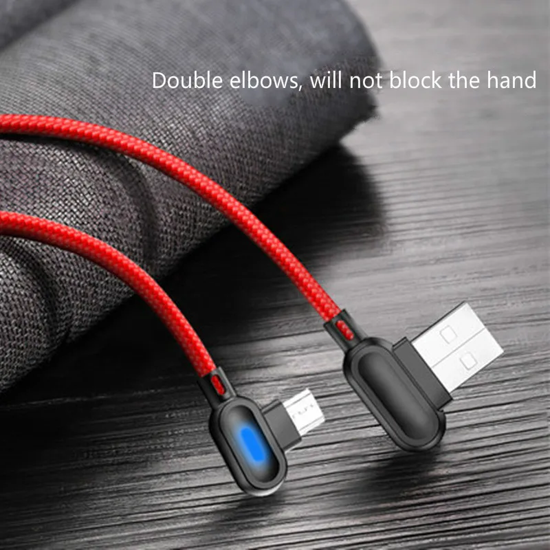 

Cable double elbow with light Data Micro/Type-C Cables for Samsung Xiaomi Redmi iPhoneX XR 7 8 Data cable