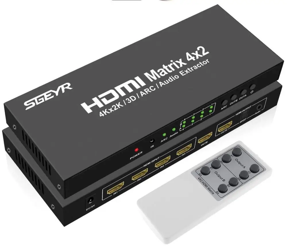 4K x 2K HDMI настоящий матричный коммутатор 4x2 HDMI сплиттер SGEYR Switcher Matriz 4 In 2 Out с ИК-пультом дистанционного ОПТИЧЕСКОГО+ 3,5 мм аудио экстрактор - Цвет: 4x2 hdmi matrix