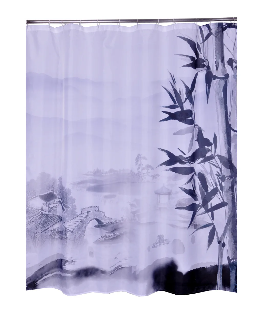 Bathroom Printed Polyester Fabric Bamboo Style Shower Curtains Liner