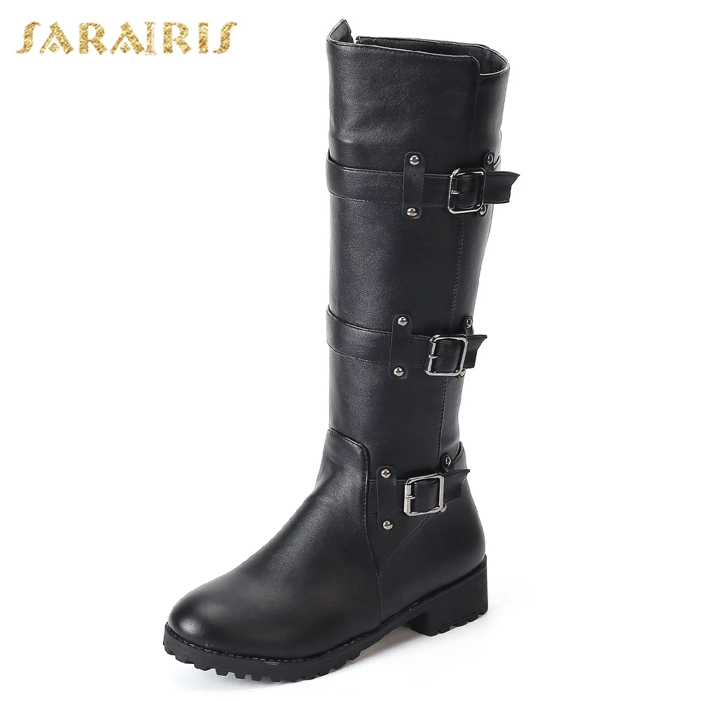 SARAIRIS/Новинка размера плюс 33-46,, сапоги на молнии, женская обувь, не сужающийся книзу массивный каблук, элегантные женские сапоги до середины икры