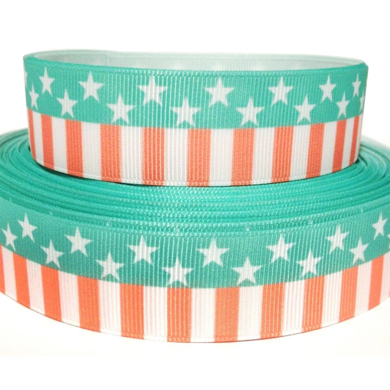 7/8inch 22mm Stars & Stripe Printed Grosgrain Blue Ribbon Handmade Dog
