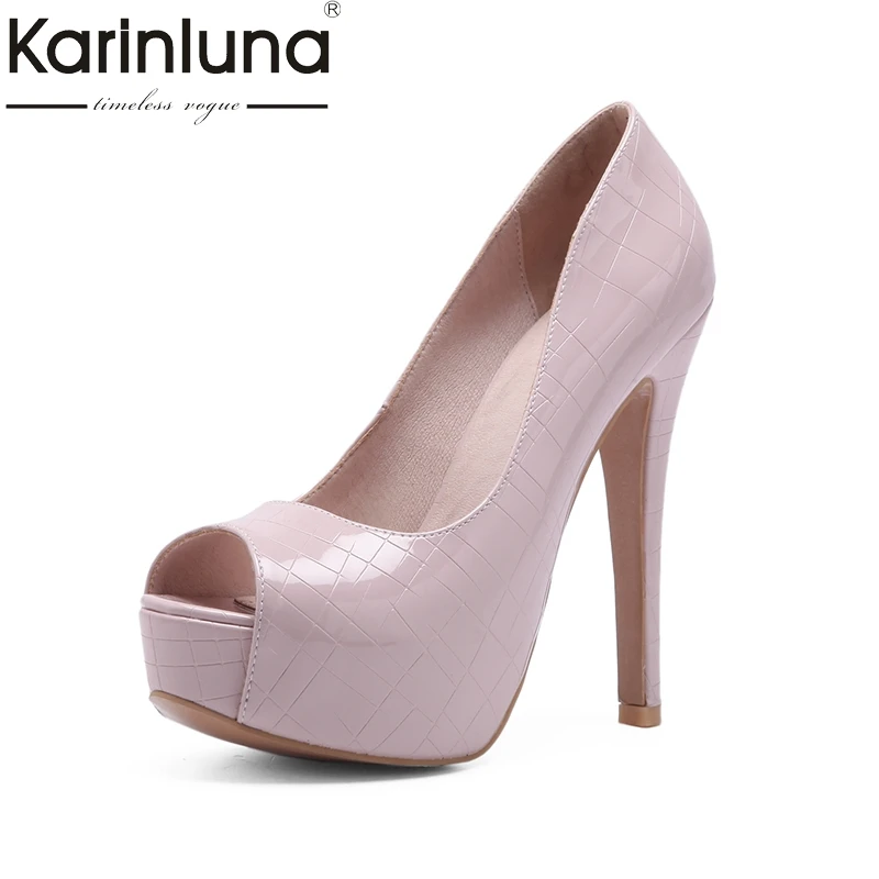 

KarinLuna 2018 large size 33-44 office lady super thin high heels pumps shoes women platform slip on black party wedding pumps