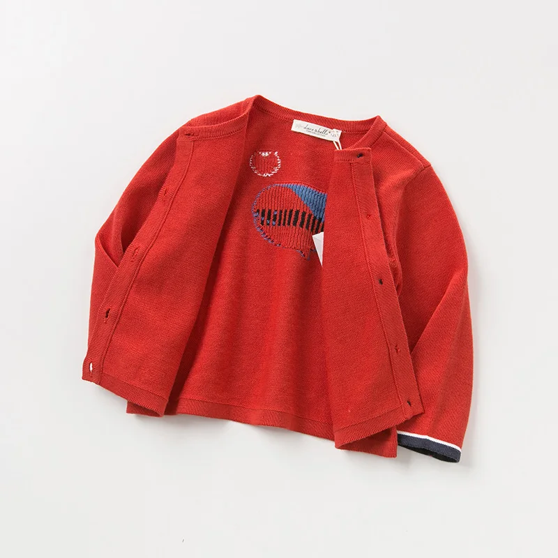 DB11846-1 dave bella/осенний модный красный кардиган для маленьких девочек с рисунком из мультфильма; пальто для малышей; милый вязаный свитер для детей
