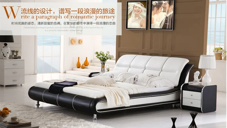 

2017 Hot Sale Modern Moveis Para Quarto Nightstand Free Shipping Delivery To Detroit Moderm Style Real Cow Genuine Leather Bed