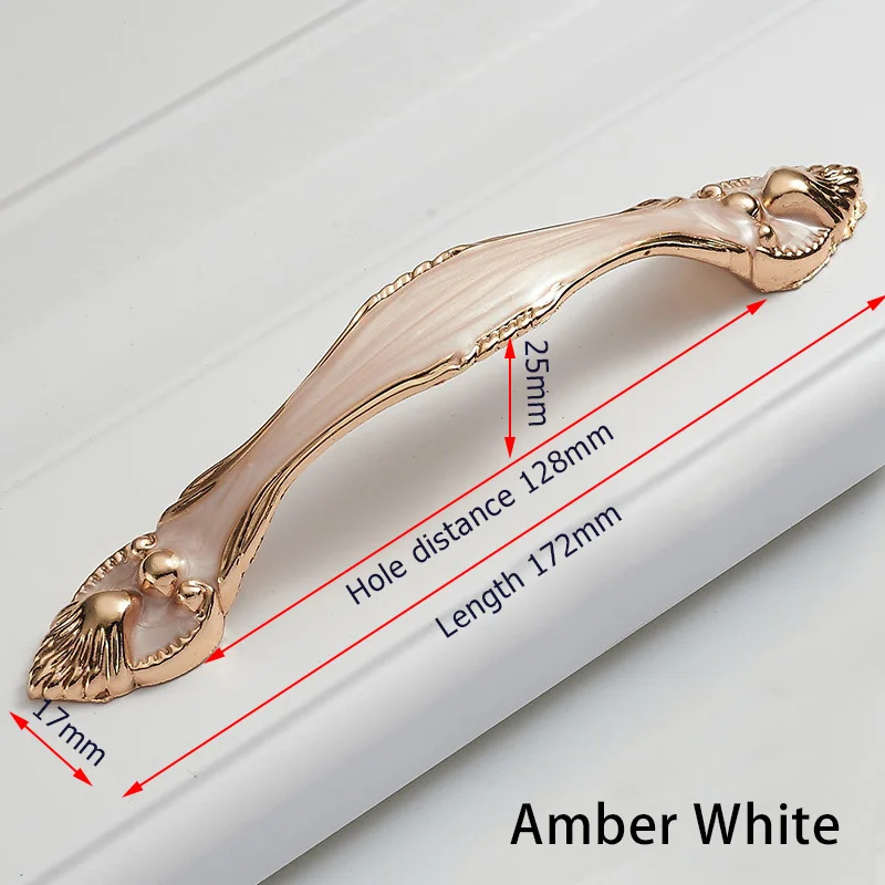 KAK 5 шт. янтарные дверные ручки из алюминиевого сплава 96 мм 128 мм ручки для ящиков Ручки для шкафа пасторальная Мебельная ручка - Цвет: Amber White 128mm