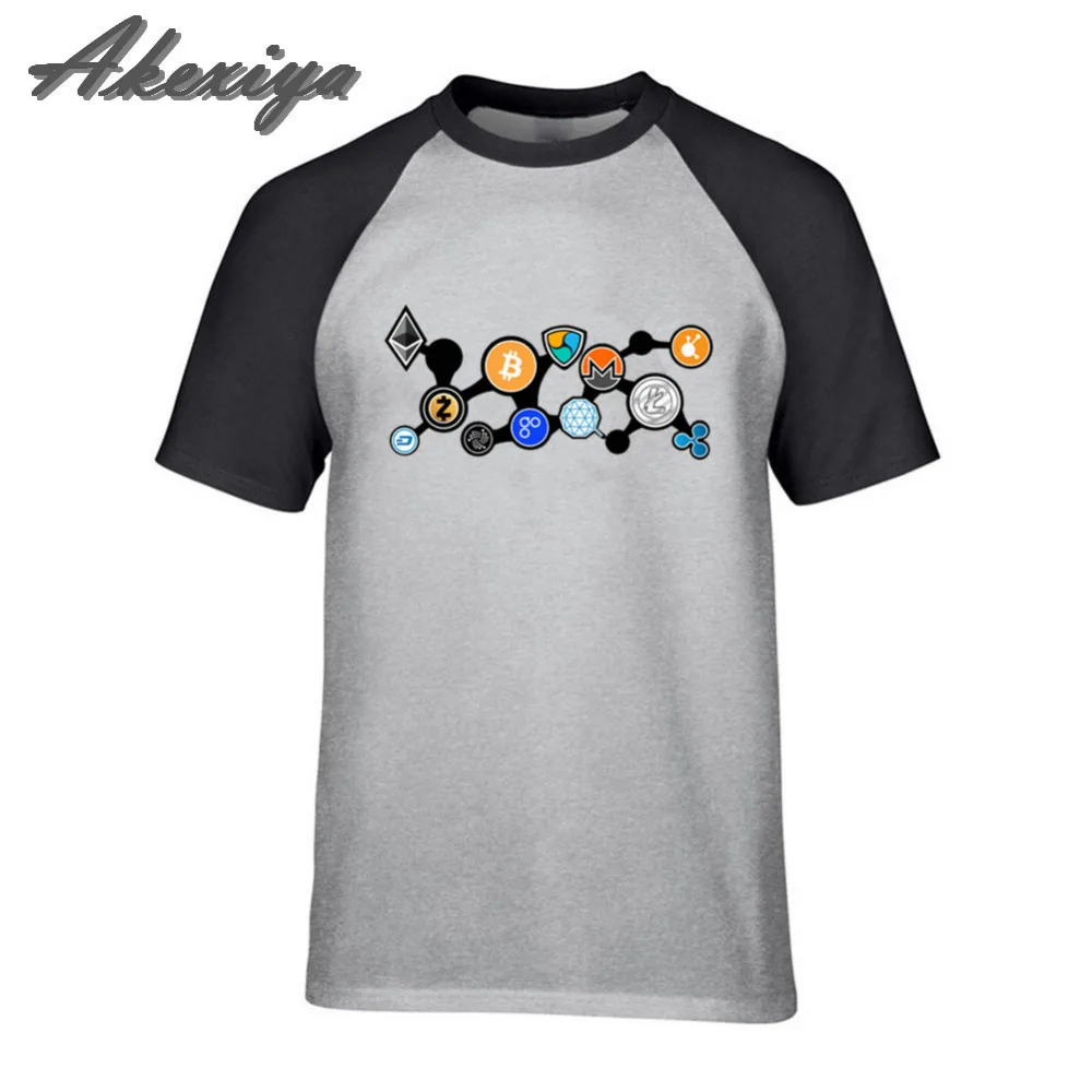Print Raglan Sleeve Cryptocurrency Bitcoin T-Shirt Men Litecoin Dash Zcash Ethereum Monero Vintage Men Clothes Top Tshirt