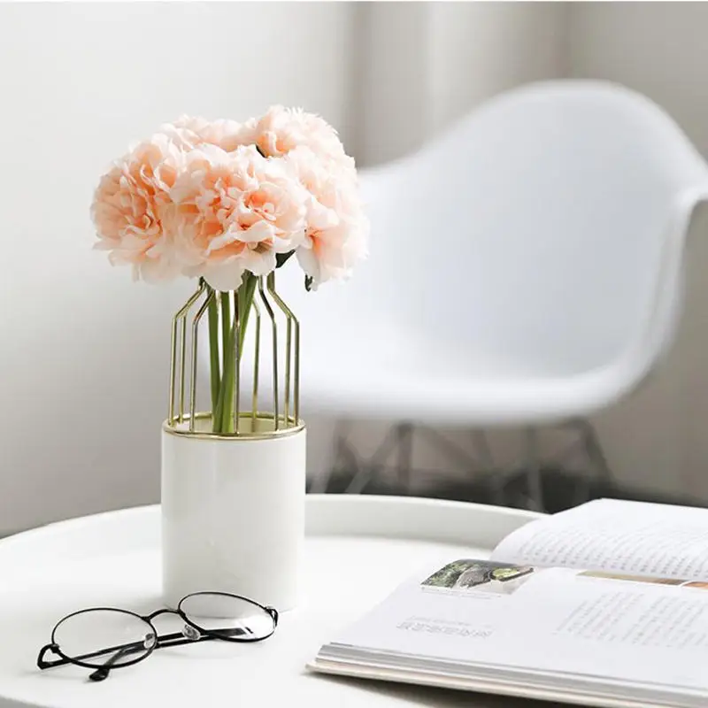 

Minimalist Iron Ceramic Vase Nordic Home Bedroom Living Room Office Desktop Decor Hydroponic Container Flower Vase Rack 8*19.5cm