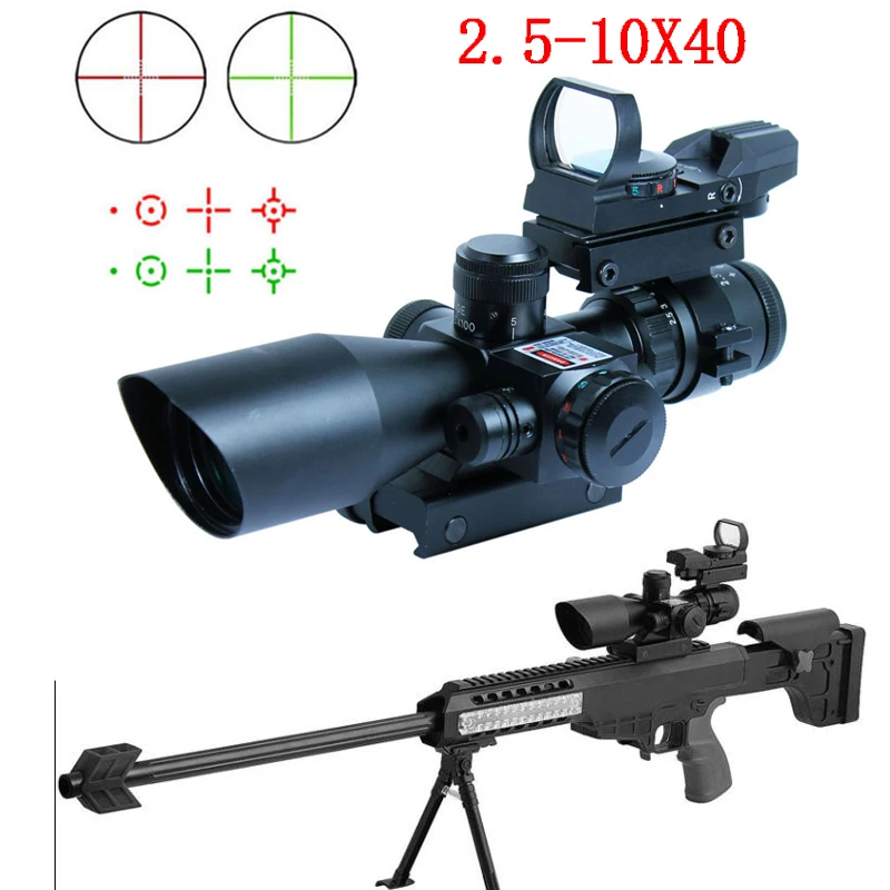 

2.5-10X40 Hunting Tactical Riflescope w/ Red Laser & Holographic Green / Red Dot Sight Airsoft