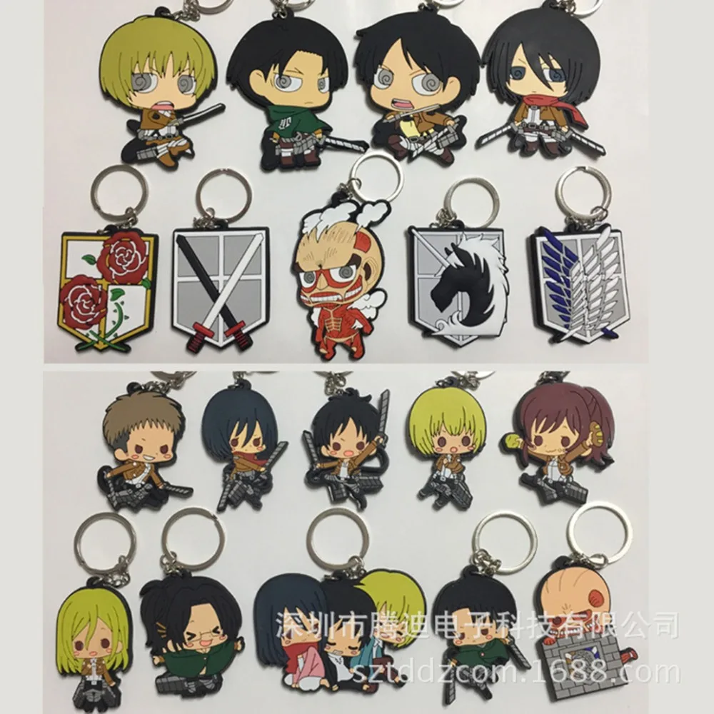 

Attack on Titan Cartoon PVC double sided soft keychain Wings of Liberty Rivaille Levi fashion funny pendants Toy gift KeyRing