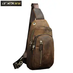 Мужская качественная кожаная повседневная дизайнерская сумка-слинг на груди модная Дорожная сумка на одно плечо 8 "планшет/зонтик Daypack