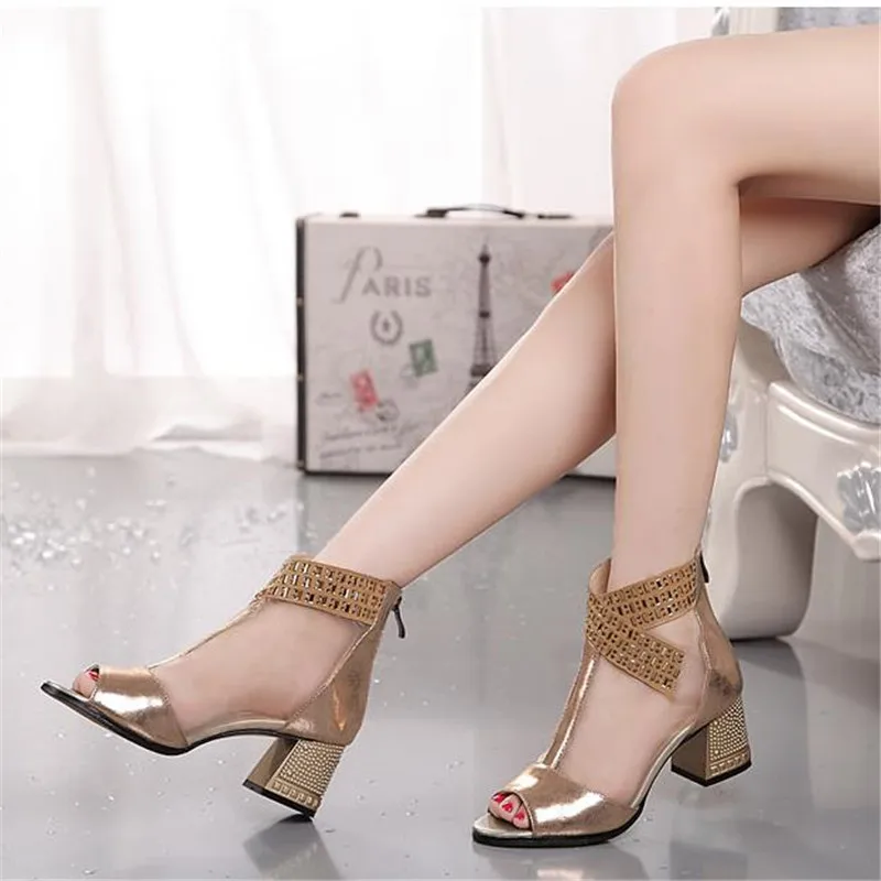 2019 Roman style sandals female with mesh fish mouth shoes thick with sexy women's shoes thick heel cool boots plus 33-41size