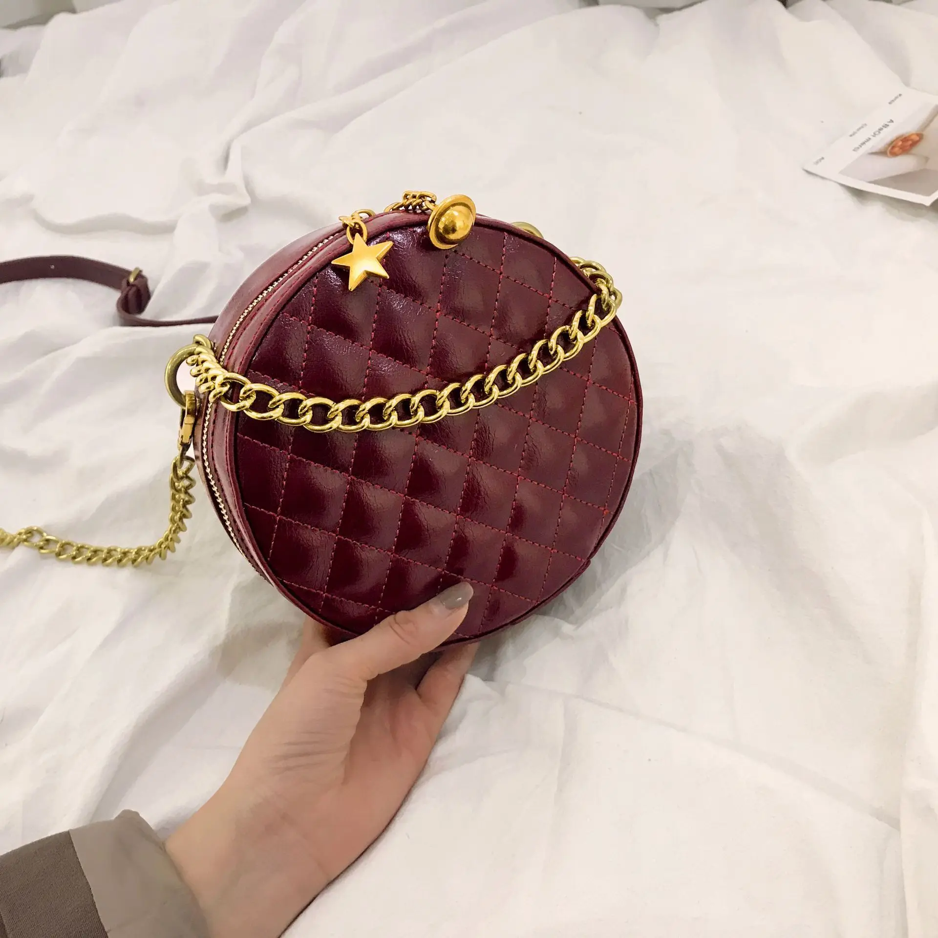 

Retro Diamand Lattice Small Round Bag Fashion Women Shoulder Bags Casual Chain Crossbody Bags Lady Phone Bag Bolsa Mujer 2019