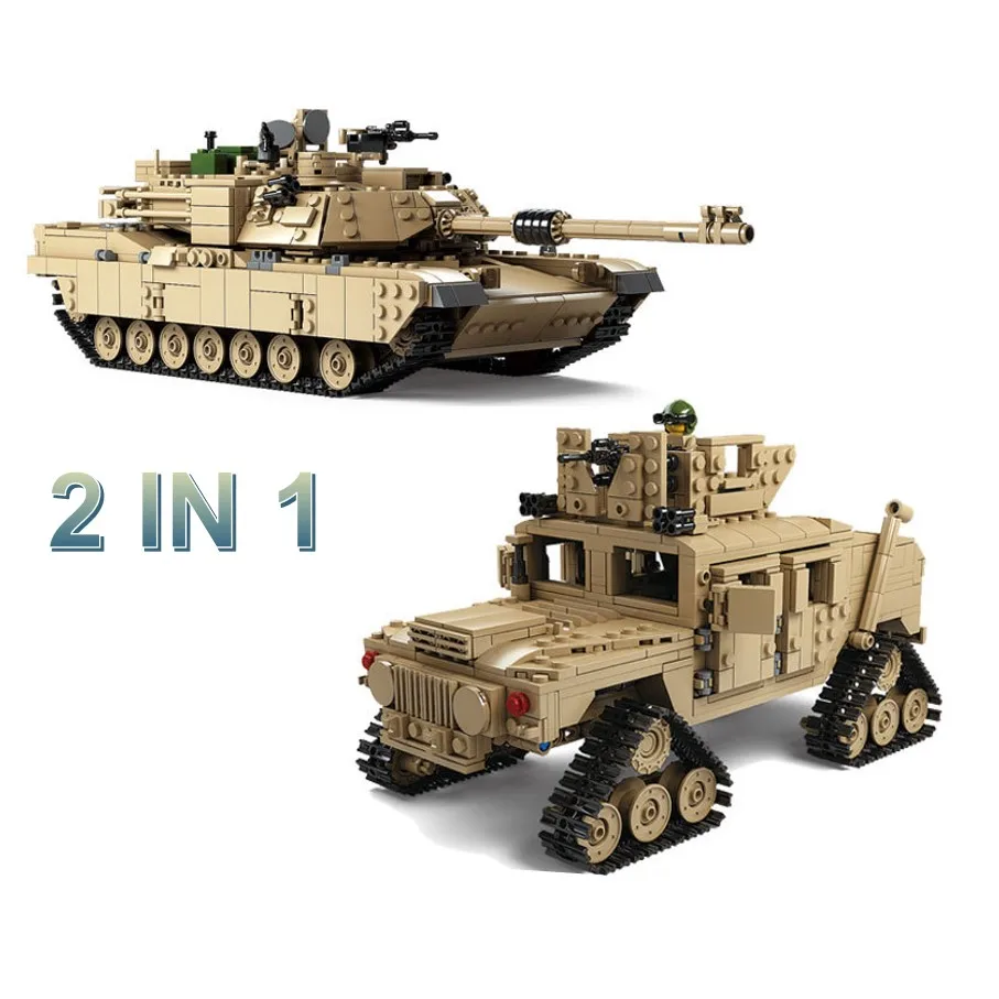 

2in1 WW2 Military Figures M1A2Tank Model Building Blocks Toys Educational Toys for children Gifts Technic